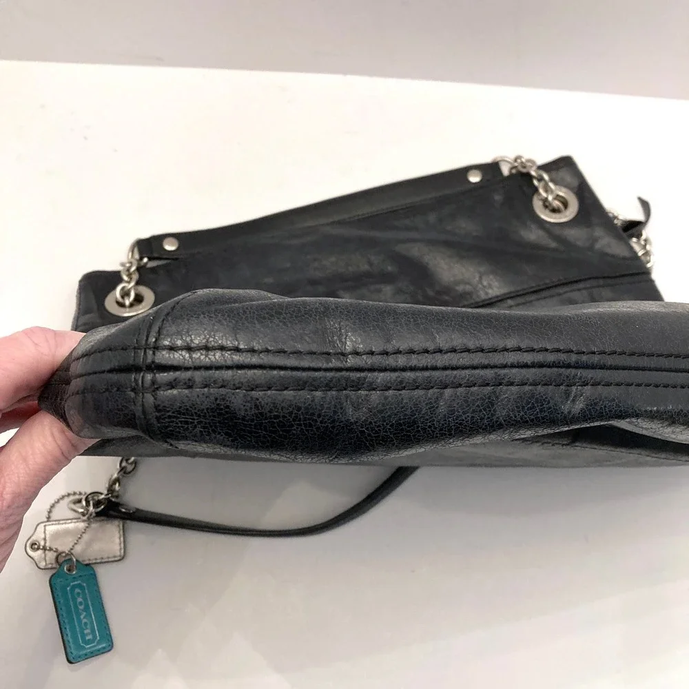Coach Poppy Slim Tote Sliding Chain G1282-21199 Black Leather Bag Convertible